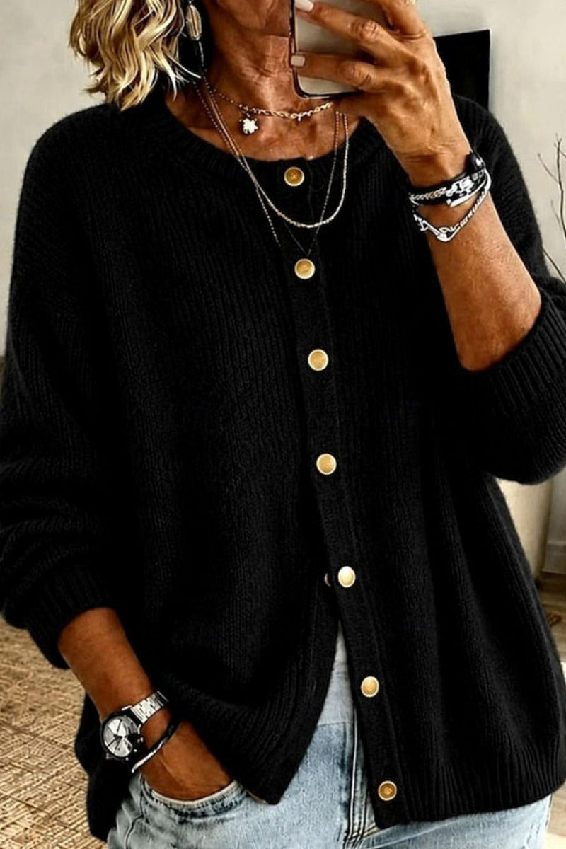 Dames Gebreid Vest met Knoopsluiting en Relaxed fit