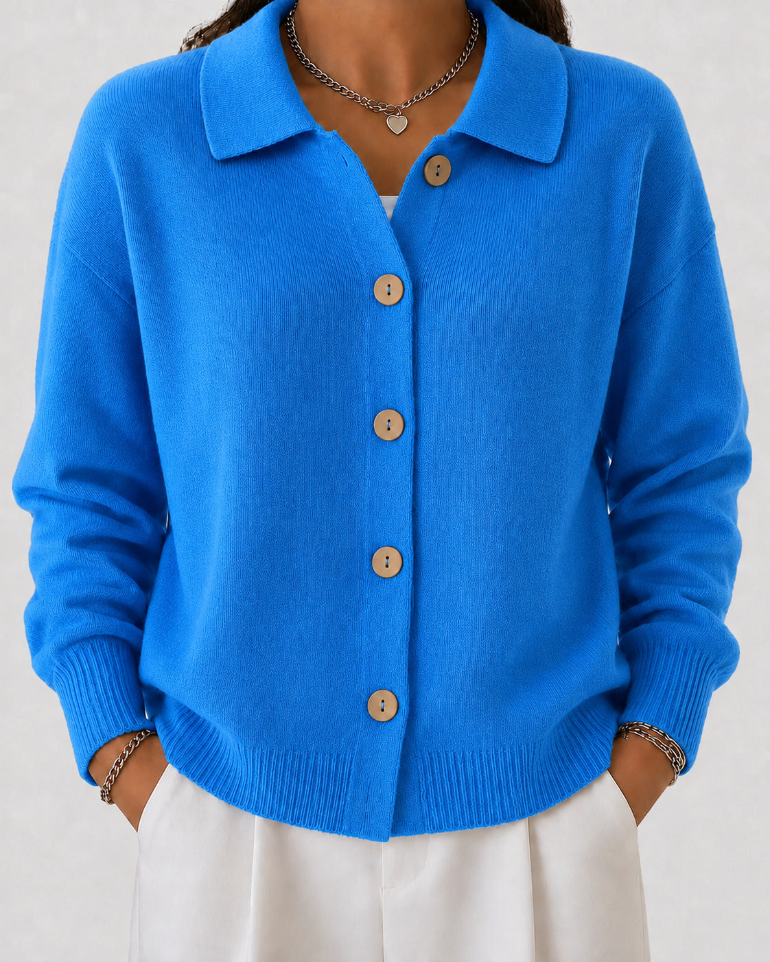 Dames Gebreid Vest met Polokraag en Knoopsluiting