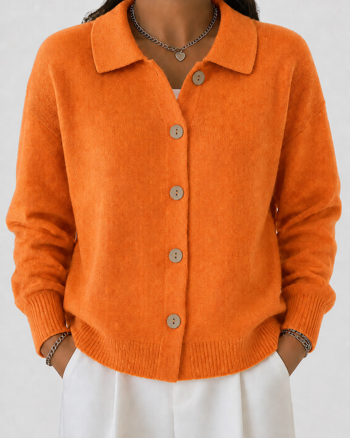 Dames Gebreid Vest met Polokraag en Knoopsluiting