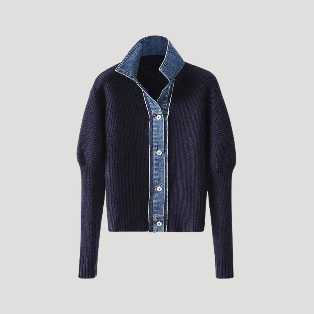 Dames Gebreide Cardigan met Denim Afwerking