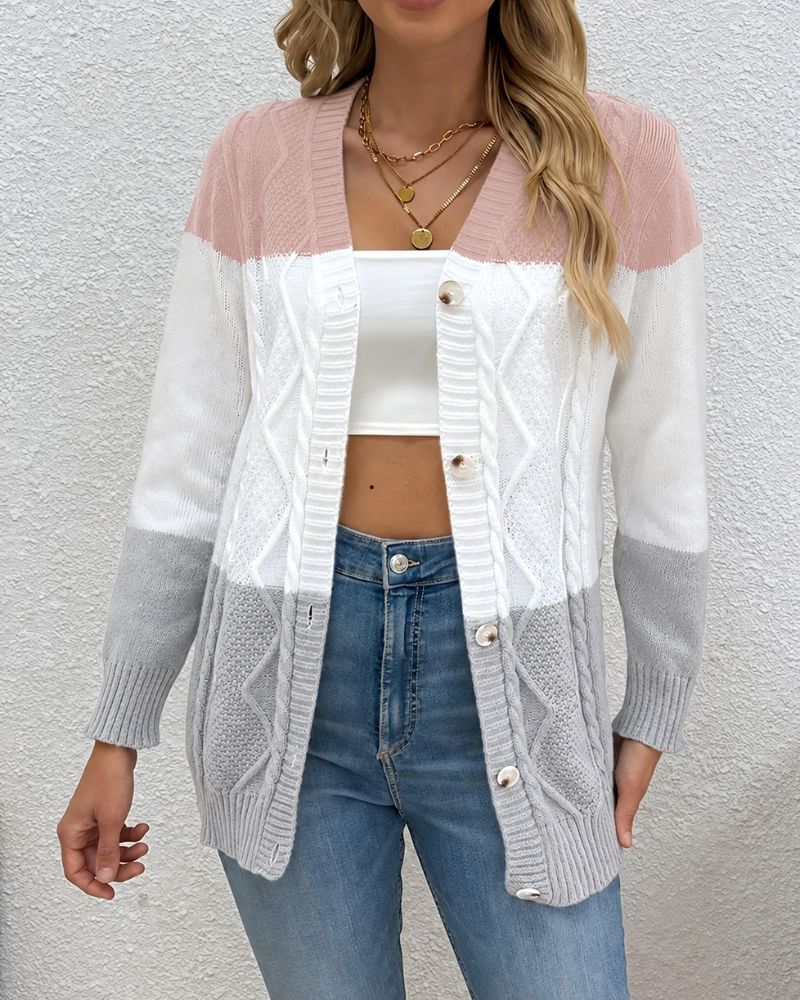 Dames Gebreide Cardigan met Kabelpatroon en Knoopsluiting
