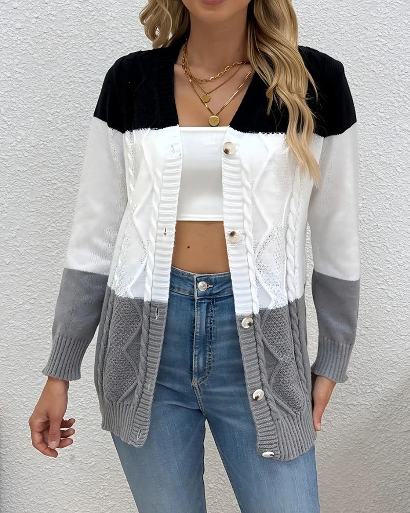 Dames Gebreide Cardigan met Kabelpatroon en Knoopsluiting