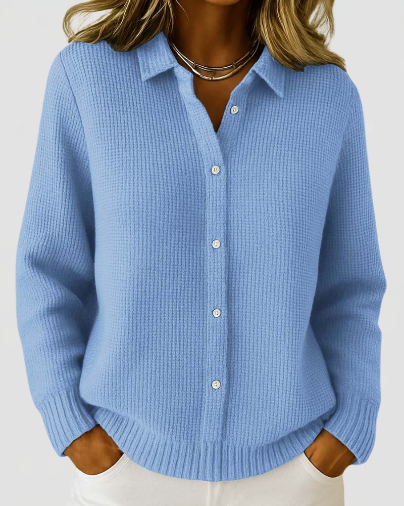 Dames Gebreide Cardigan met Knoopsluiting en Kraag