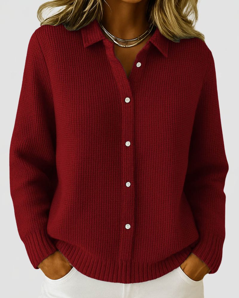 Dames Gebreide Cardigan met Knoopsluiting en Kraag