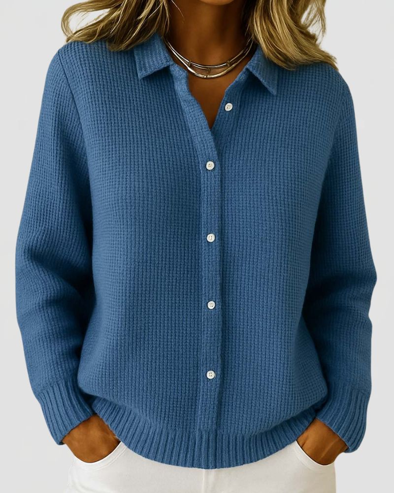 Dames Gebreide Cardigan met Knoopsluiting en Kraag