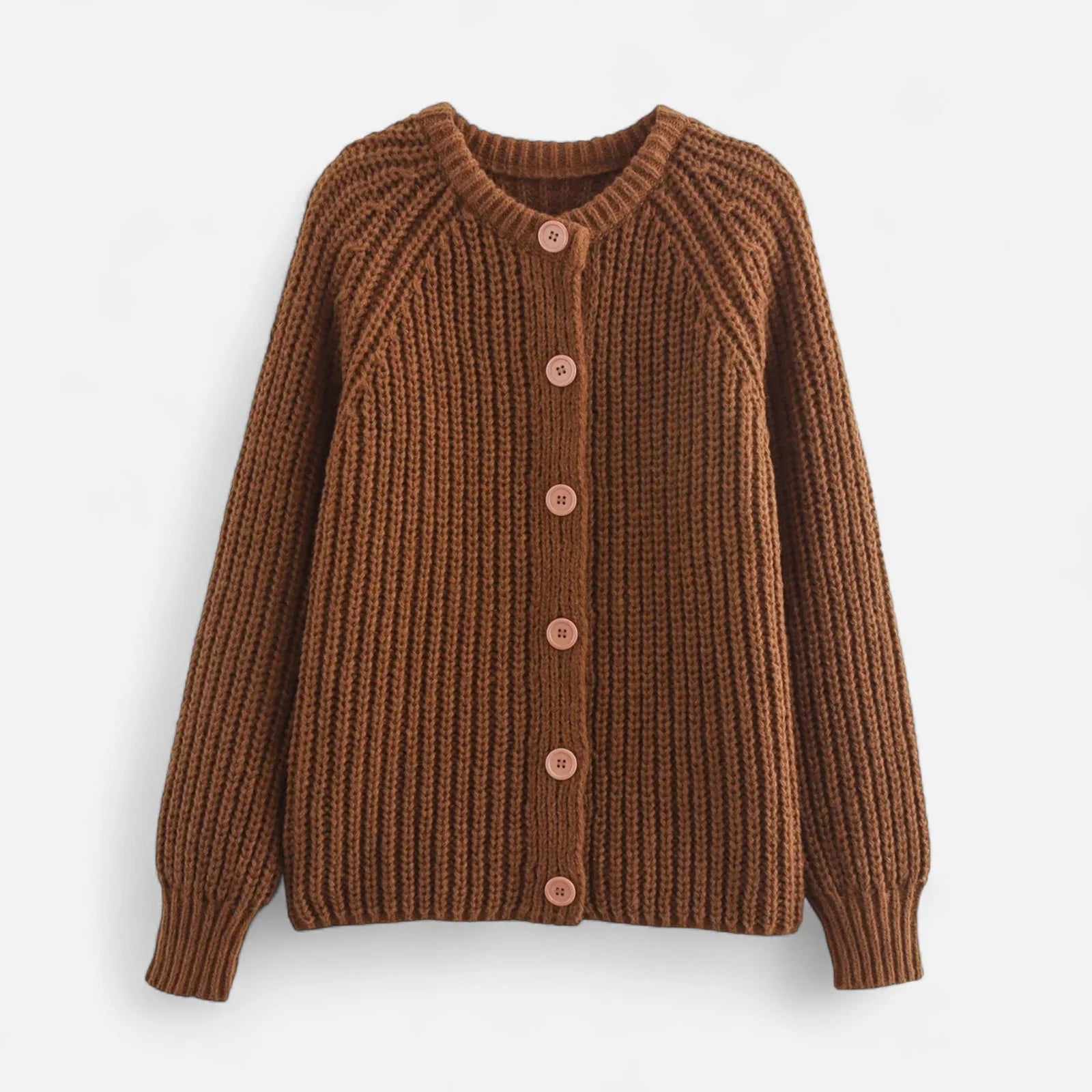 Dames Gebreide Cardigan met Ronde Hals en Knoopsluiting