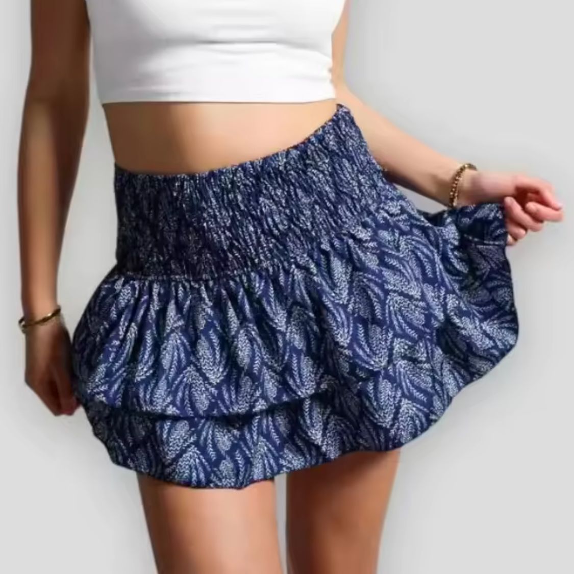 Dames Gelaagde Mini Rok met Elastische Tailleband en Print