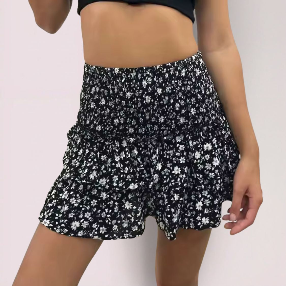 Dames Gelaagde Mini Rok met Elastische Tailleband en Print