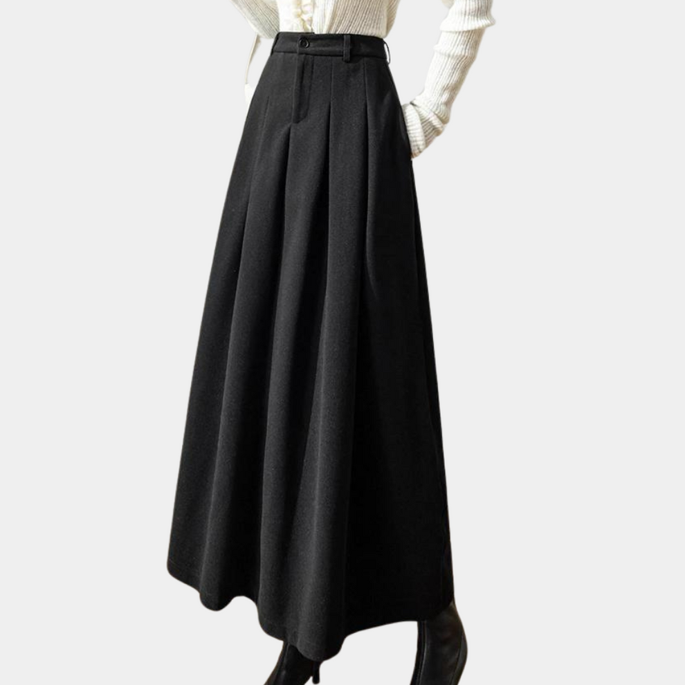 Dames Geplooide Maxi Rok met Hoge Taille