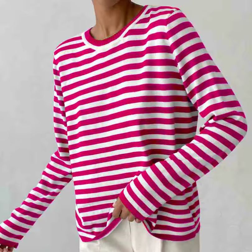 Dames Gestreept Longsleeve Shirt met Ronde Hals