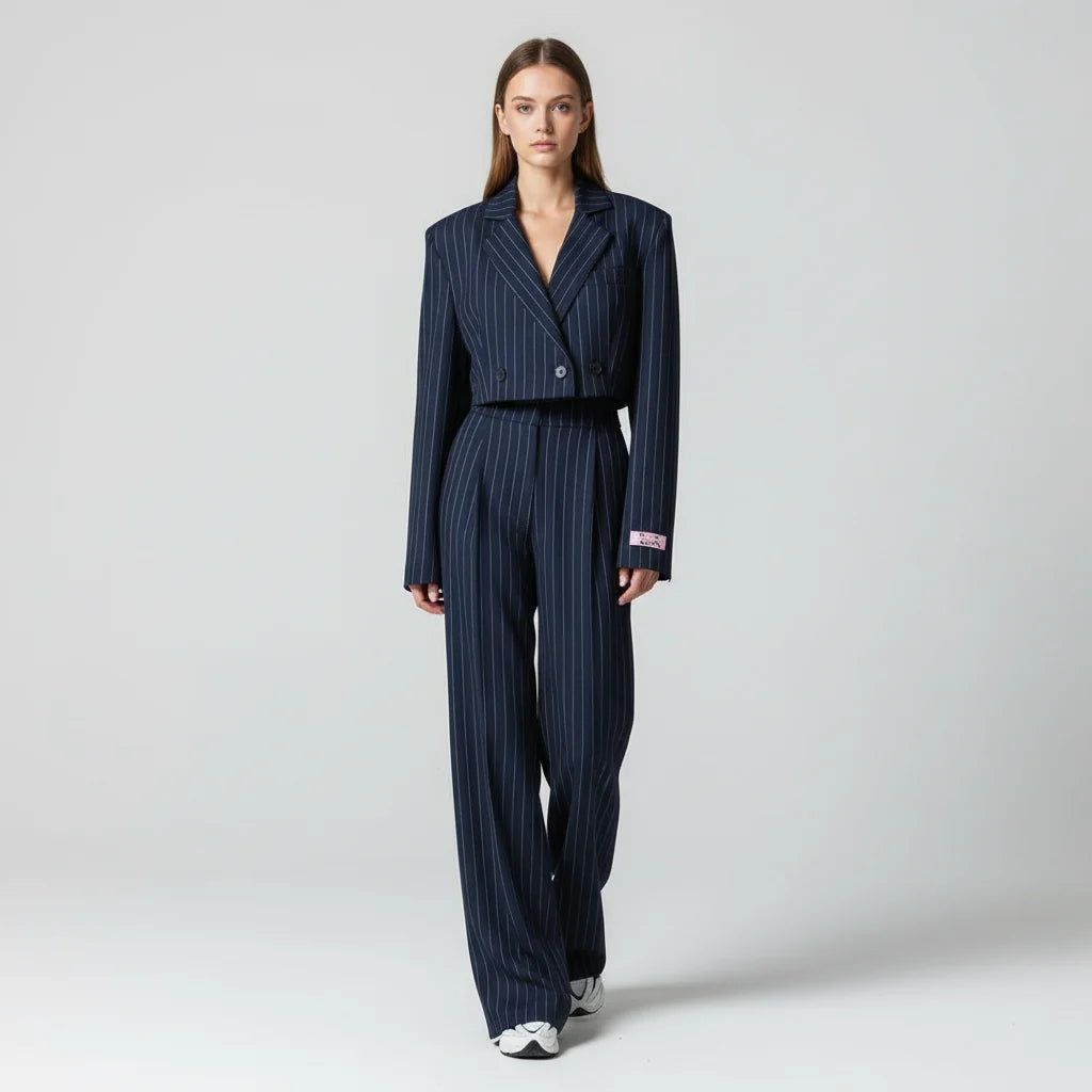 Dames Gestreepte Blazerset met Blazer en Wijde Pantalon