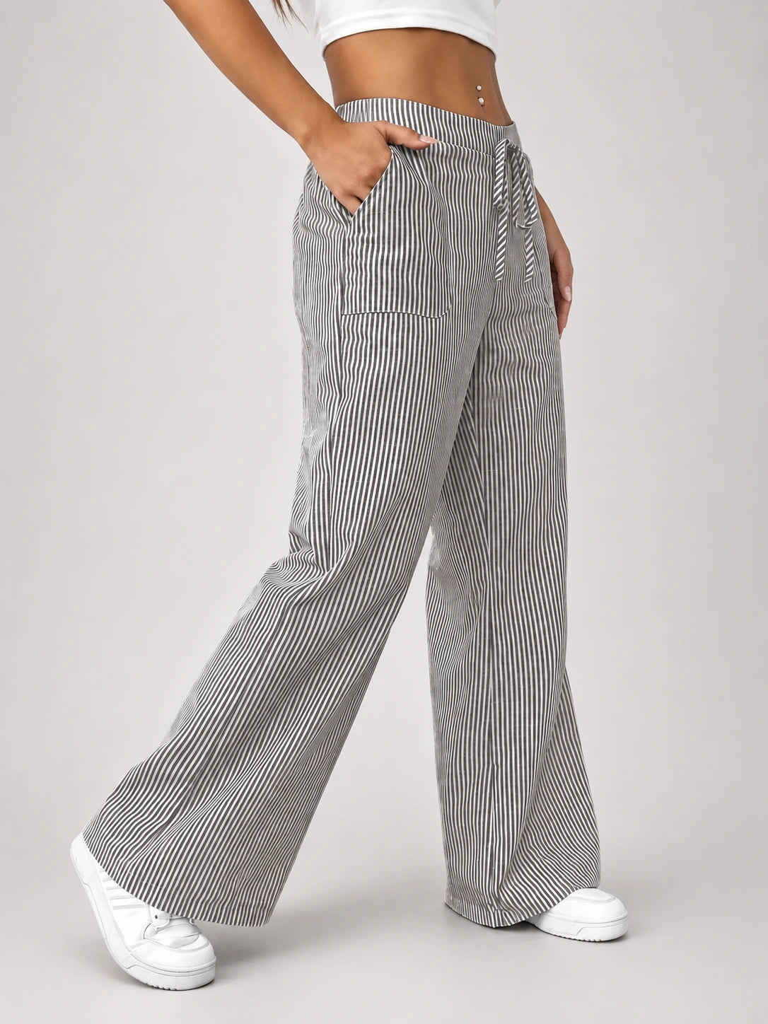 Dames Gestreepte Broek met Losse Pasvorm en Trekkoord
