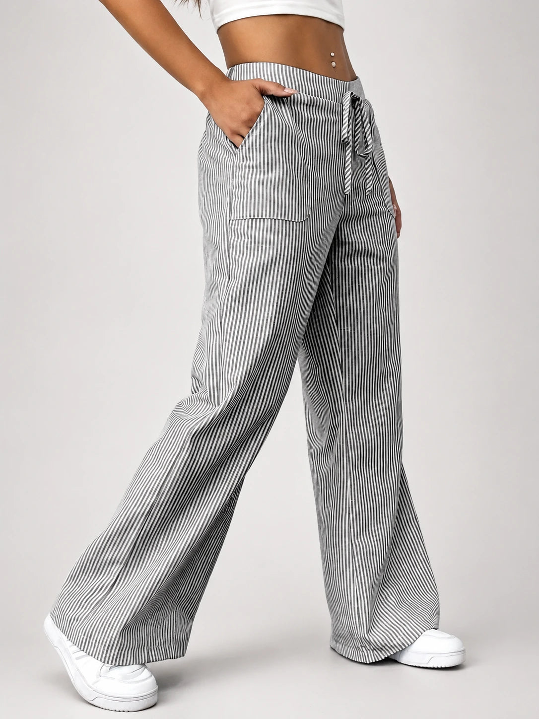 Dames Gestreepte Broek met Losse Pasvorm en Trekkoord