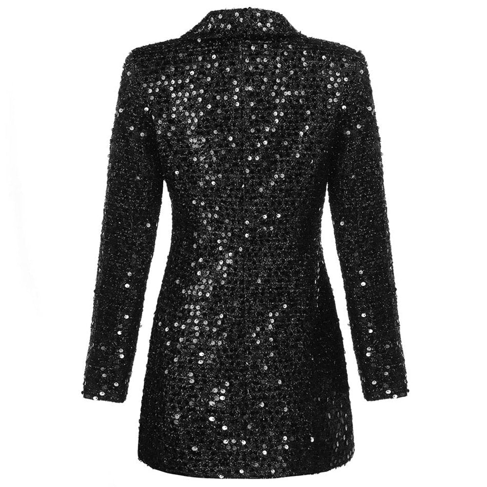 Dames Glitter Blazerjurk met Reverskraag en Knoopsluiting