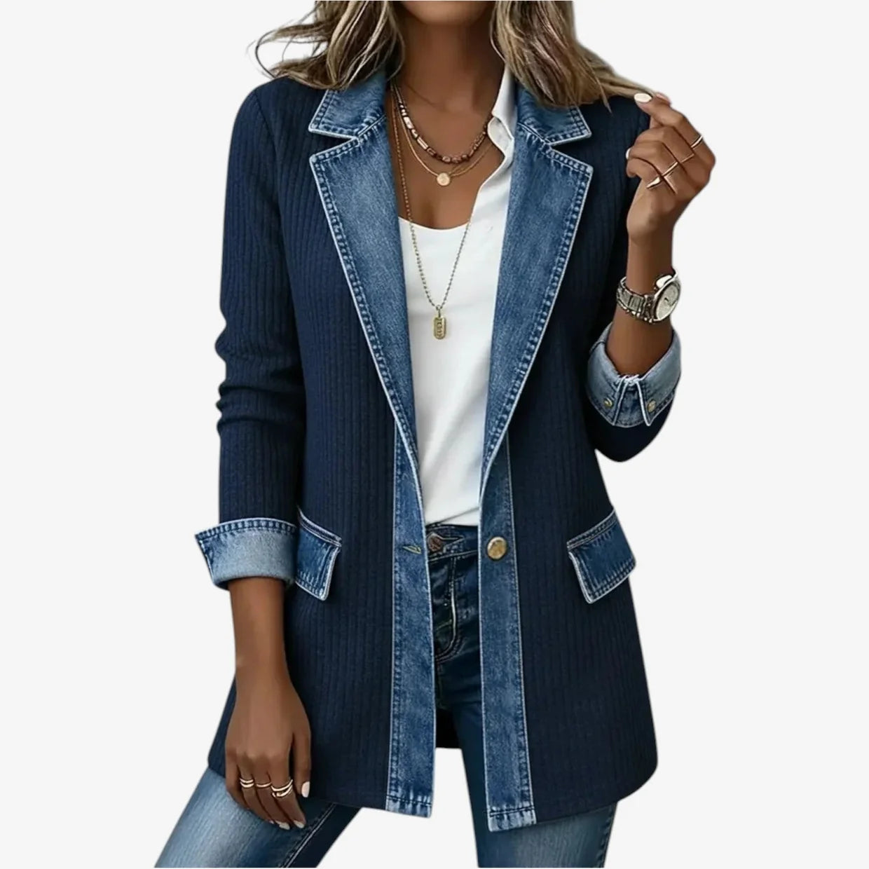 Dames Jas met Denim en Ribstof