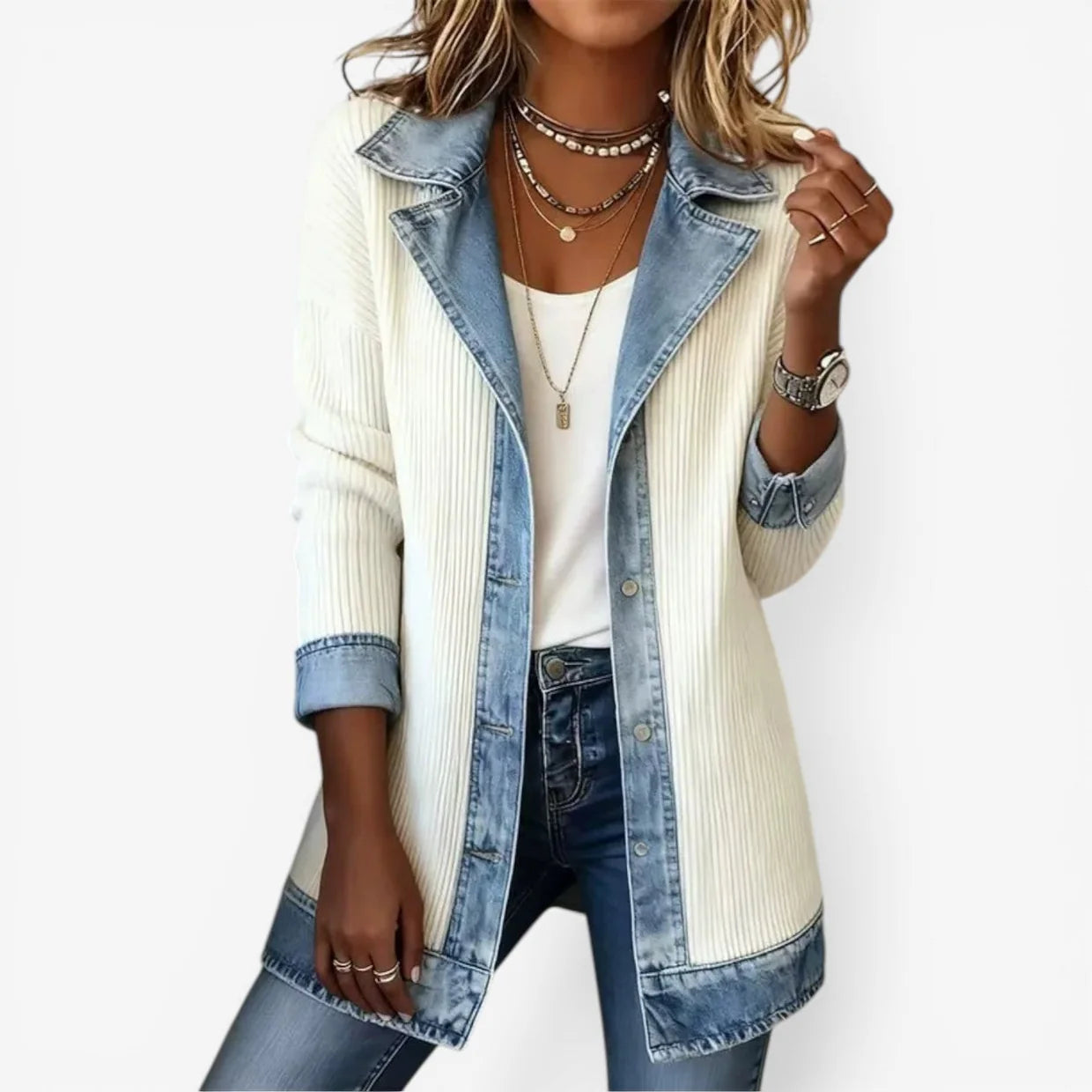 Dames Jas met Denim en Ribstof