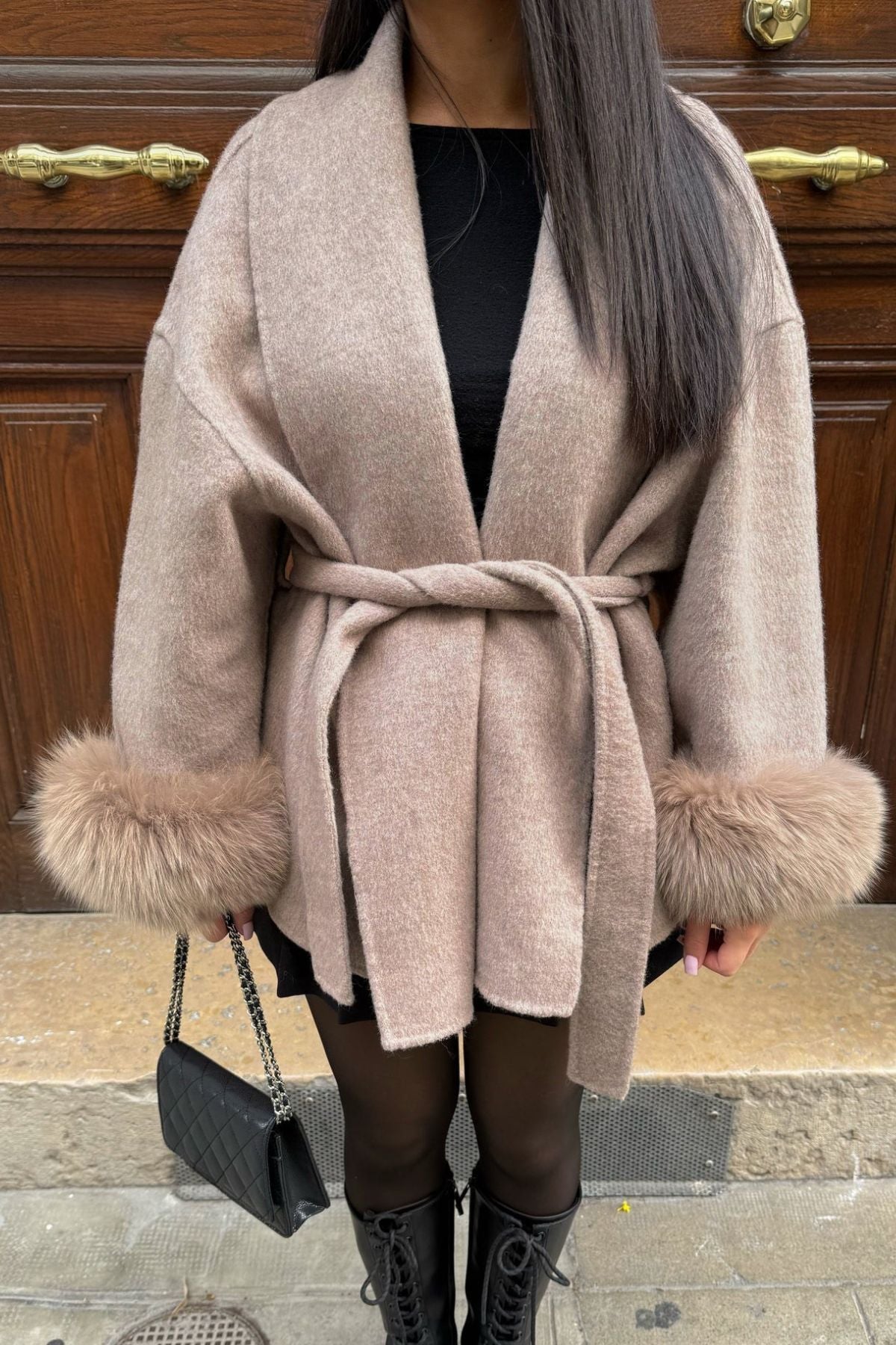 Dames Jas met Imitatiebont en Verstelbare Tailleband