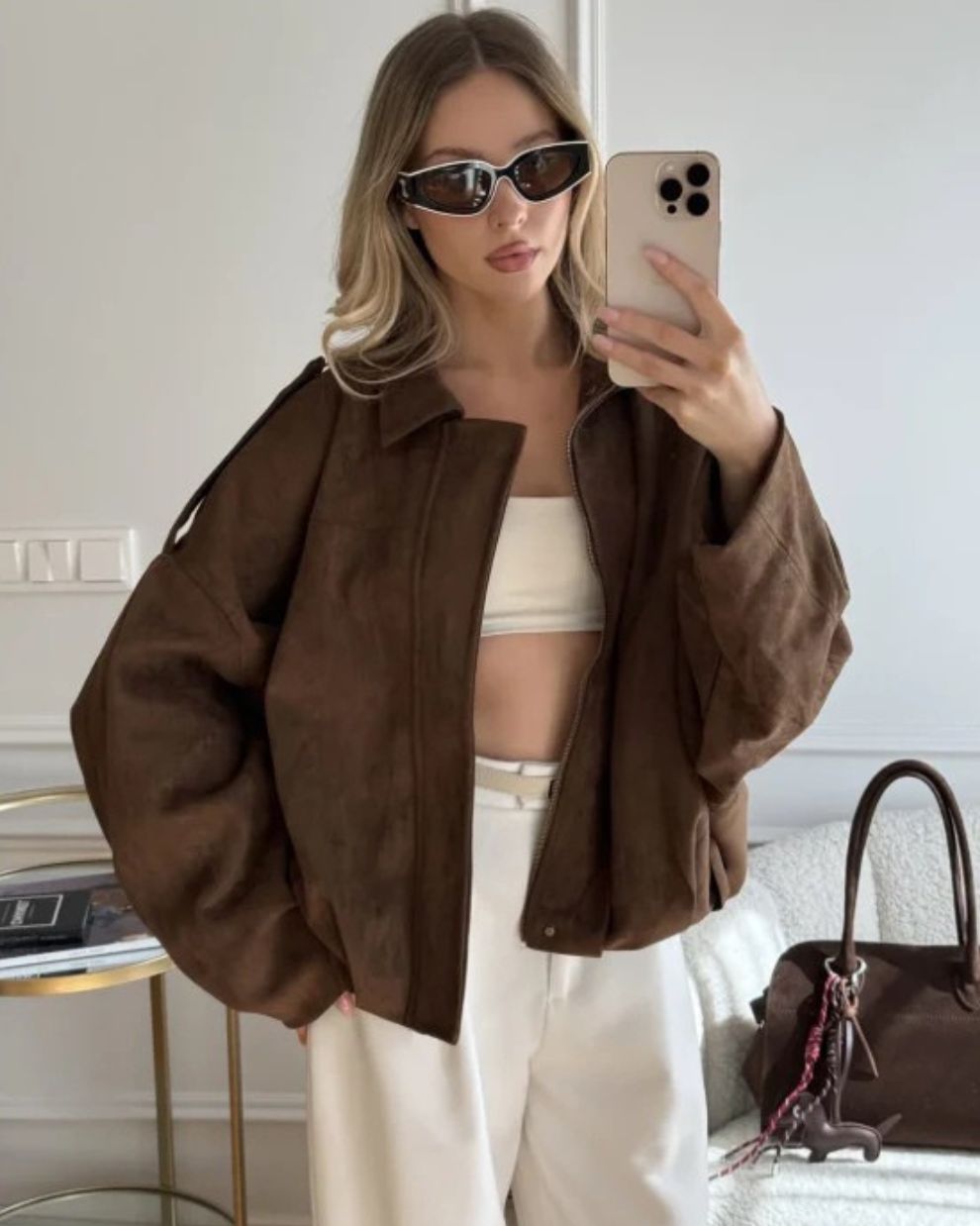 Dames Jas met Oversized Pasvorm en Suède-look