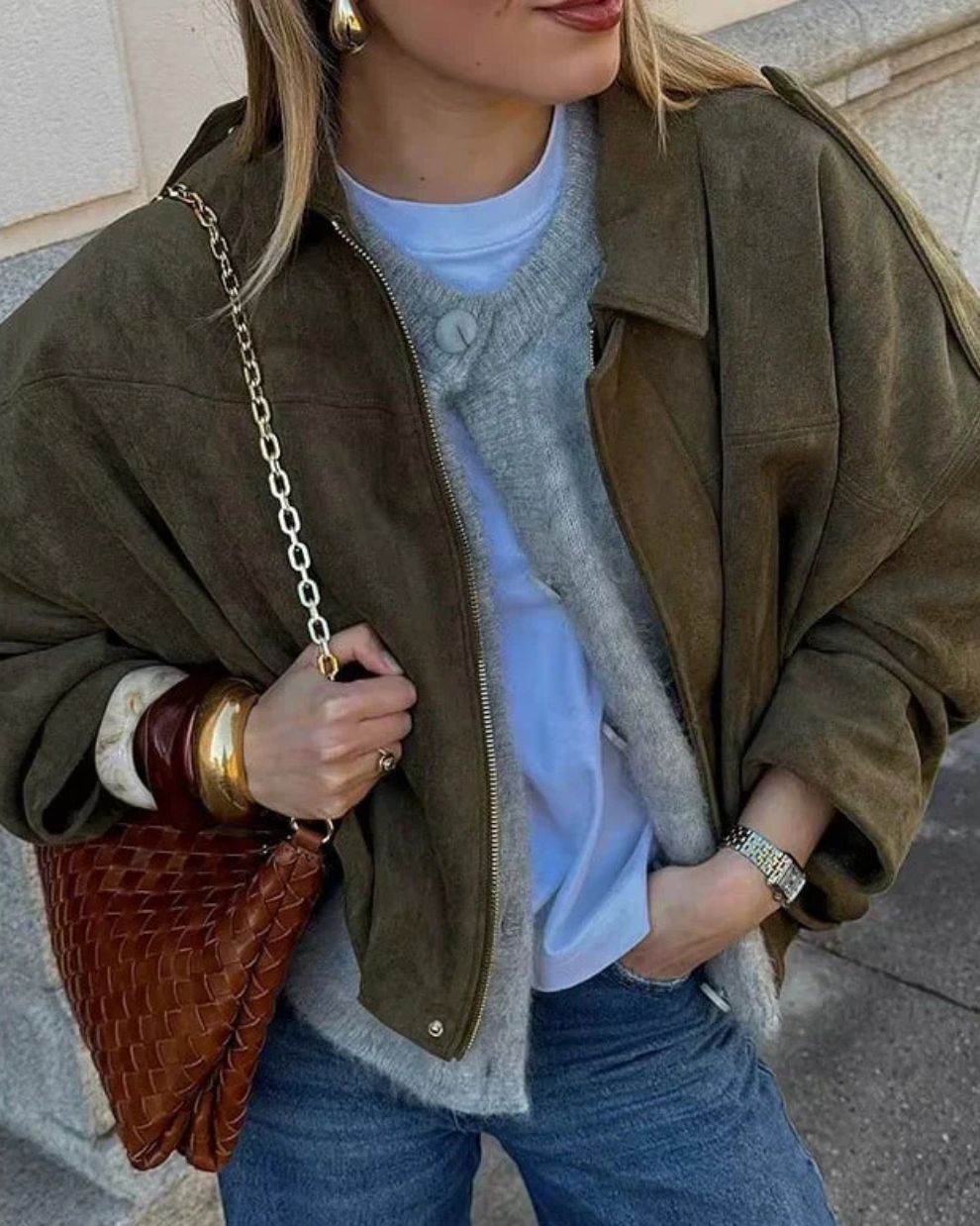 Dames Jas met Oversized Pasvorm en Suède-look