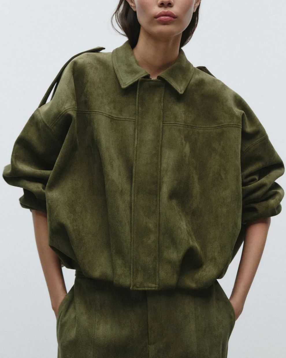 Dames Jas met Oversized Pasvorm en Suède-look