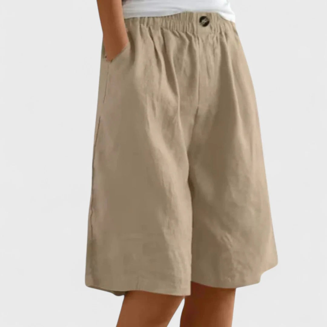 Dames Korte Broek met Elastische Tailleband en Wijde Pijpen