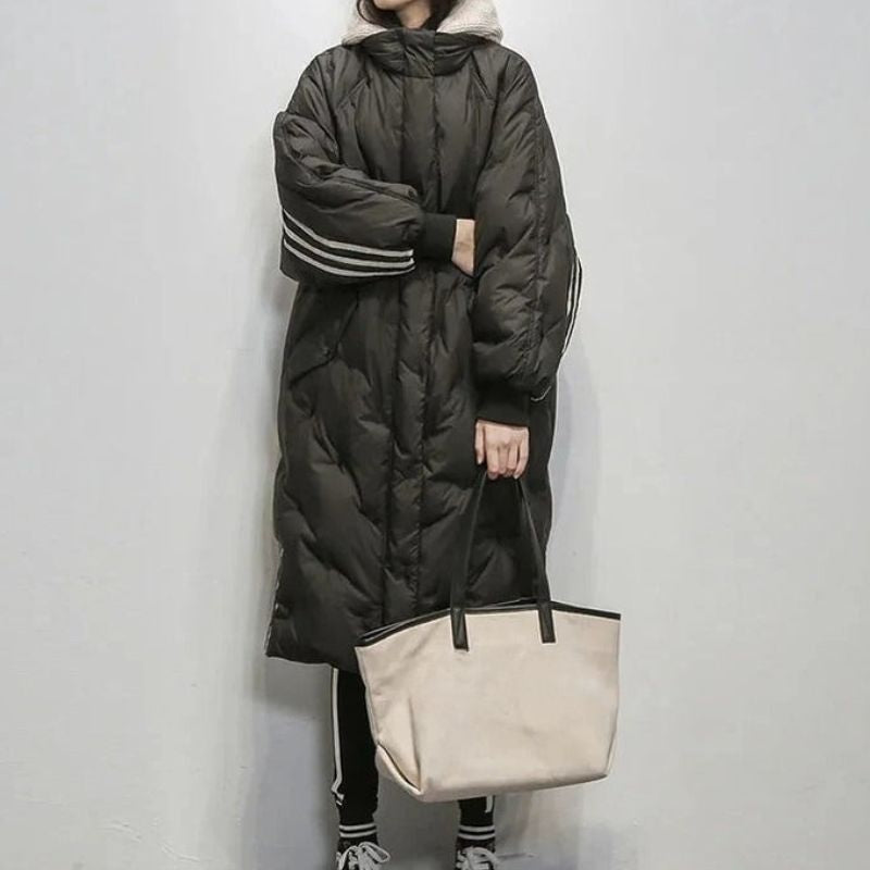 Dames Lange Gewatteerde Winterjas met Capuchon