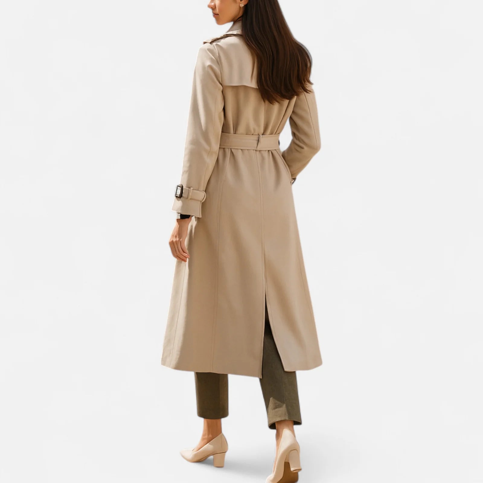 Dames Lange Trenchcoat met Reverskraag en Ceintuur