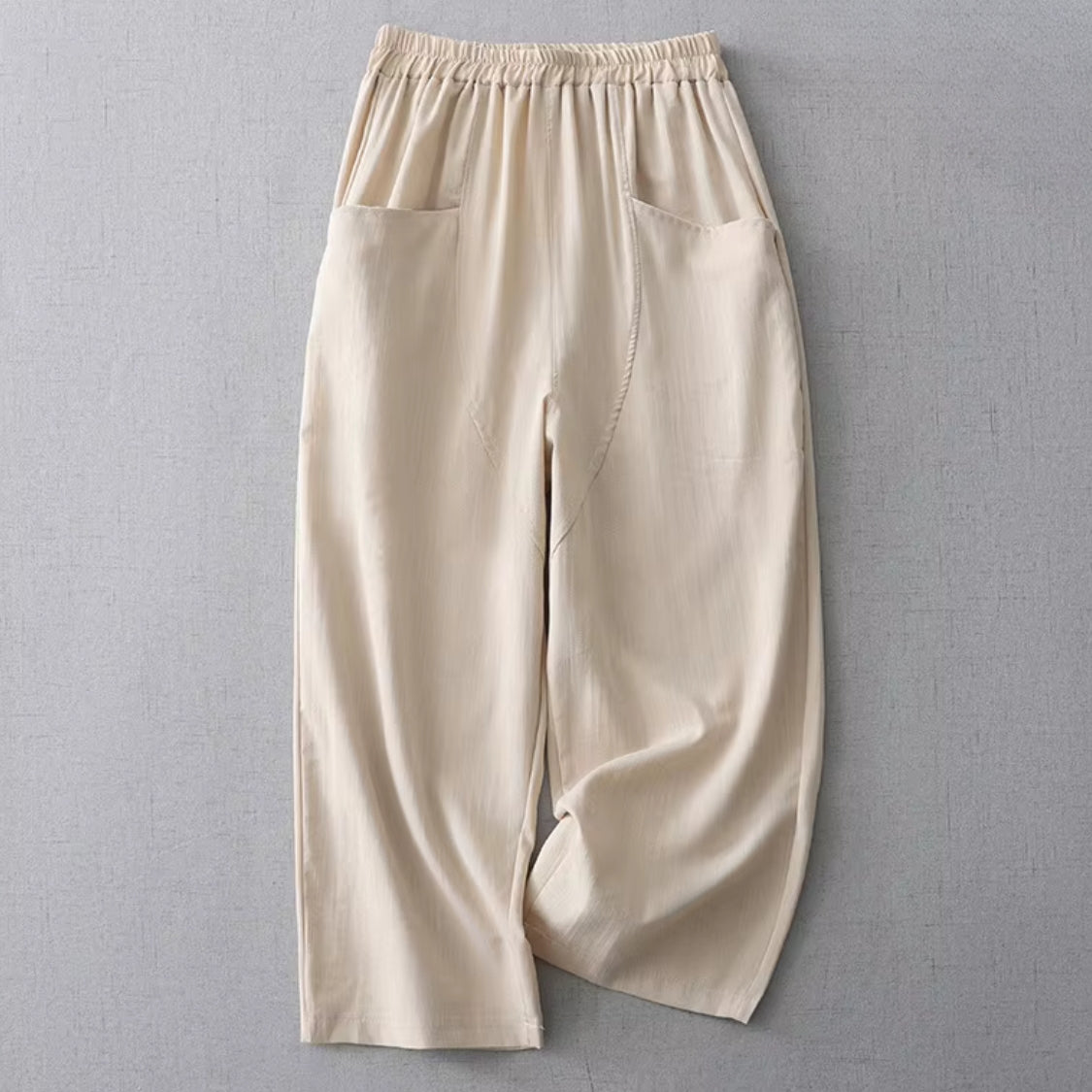 Dames Linnen Broek met Elastische Tailleband en Insteekzakken