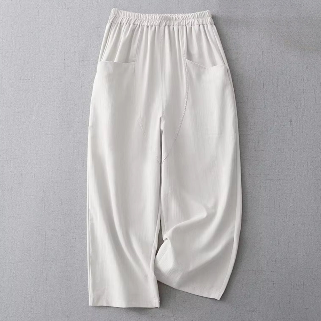 Dames Linnen Broek met Elastische Tailleband en Insteekzakken