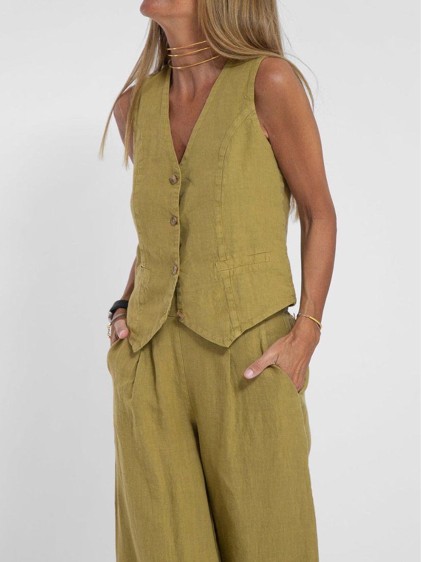 Dames Linnenmix Set met Gilet en Wijde Broek