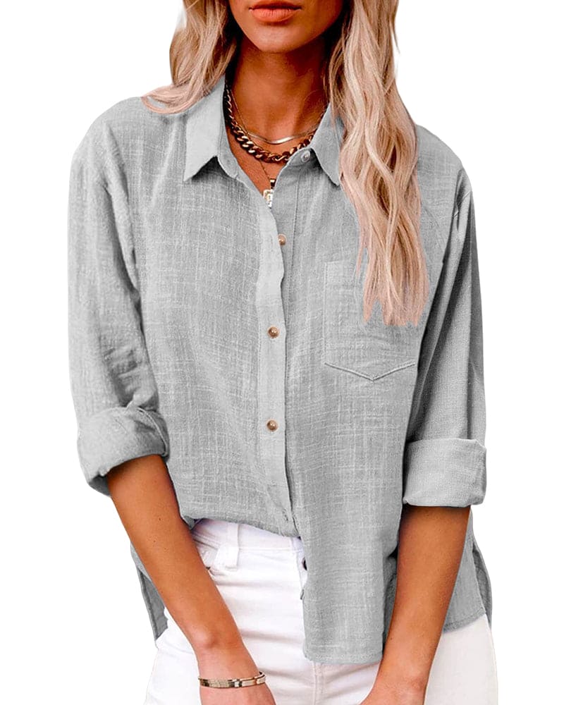 Dames Linnenmix Zomerblouse met Reverskraag en Borstzak