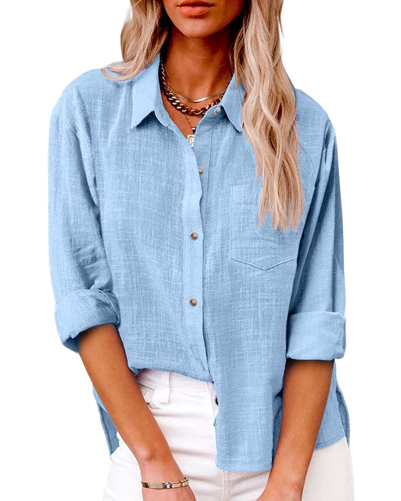 Dames Linnenmix Zomerblouse met Reverskraag en Borstzak