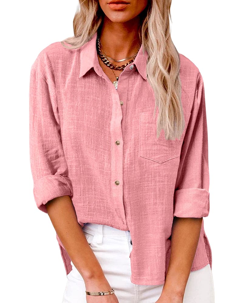 Dames Linnenmix Zomerblouse met Reverskraag en Borstzak