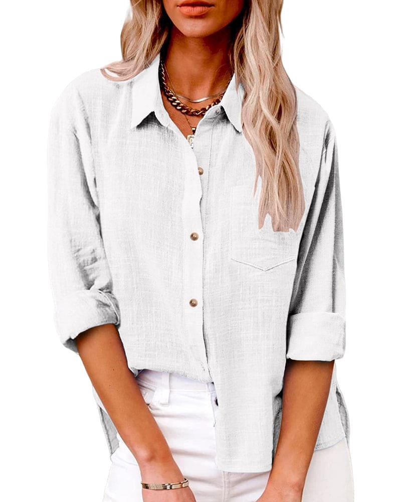 Dames Linnenmix Zomerblouse met Reverskraag en Borstzak