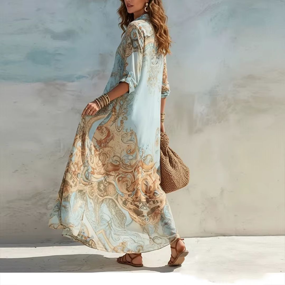 Dames Maxi Shirtjurk met Overhemdkraag en Knoopsluiting