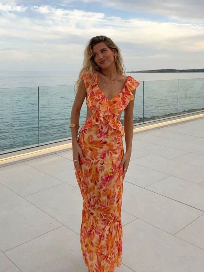 Dames Maxi Zomerjurk met Bloemenprint en Ruches