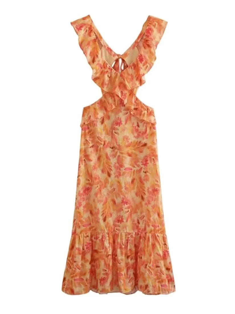 Dames Maxi Zomerjurk met Bloemenprint en Ruches
