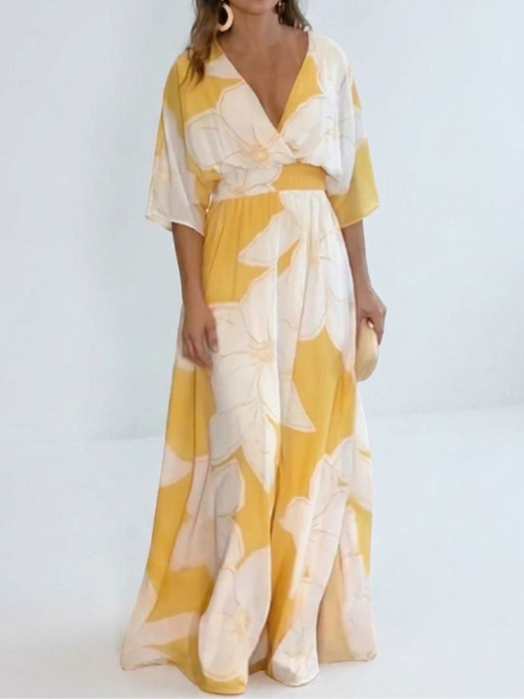 Dames Maxi Zomerjurk met Bloemenprint en V-hals