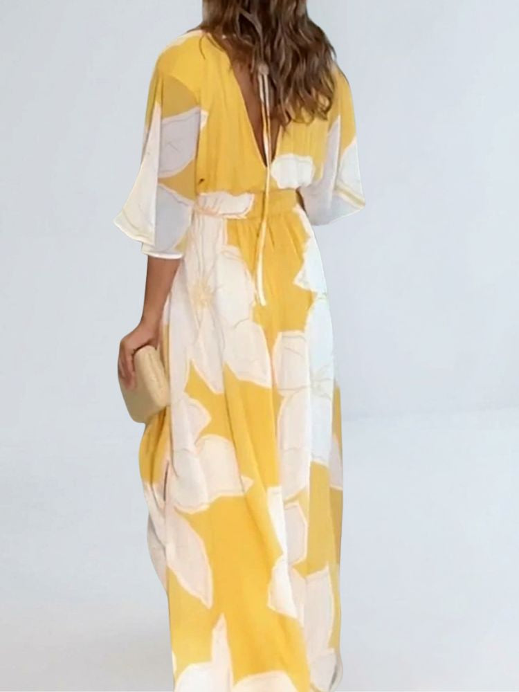 Dames Maxi Zomerjurk met Bloemenprint en V-hals
