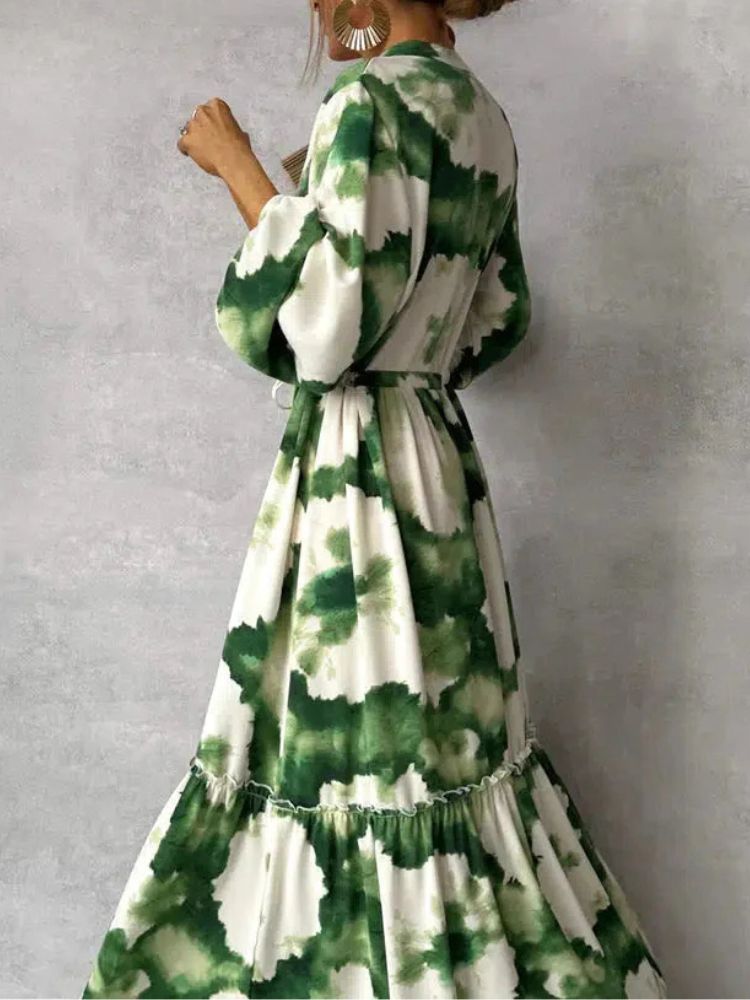 Dames Maxi Zomerjurk met Lange Mouwen en Print