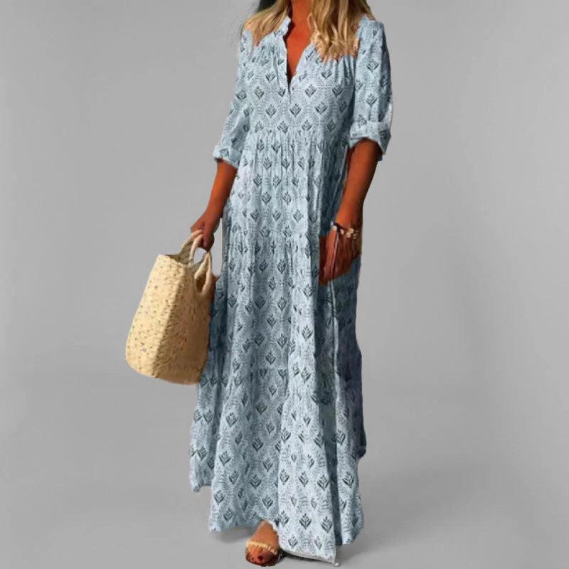 Dames Maxi Zomerjurk met V-hals en Print