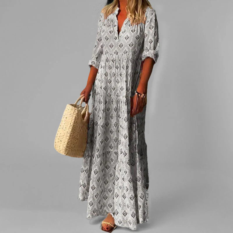 Dames Maxi Zomerjurk met V-hals en Print