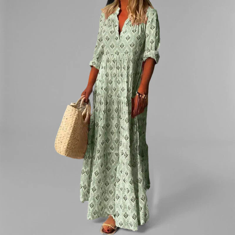 Dames Maxi Zomerjurk met V-hals en Print