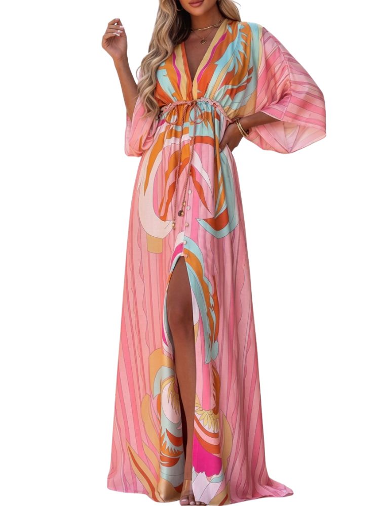Dames Maxi Zomerjurk met Wijde Mouwen en V-hals