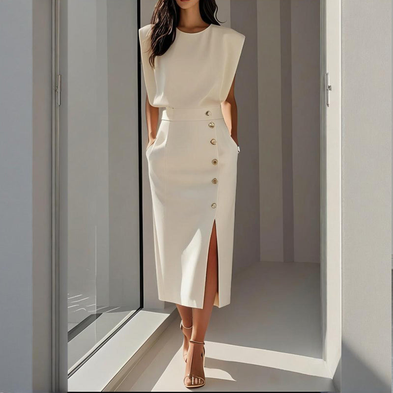 Dames Midi Jurk met Split en Knoopdetail