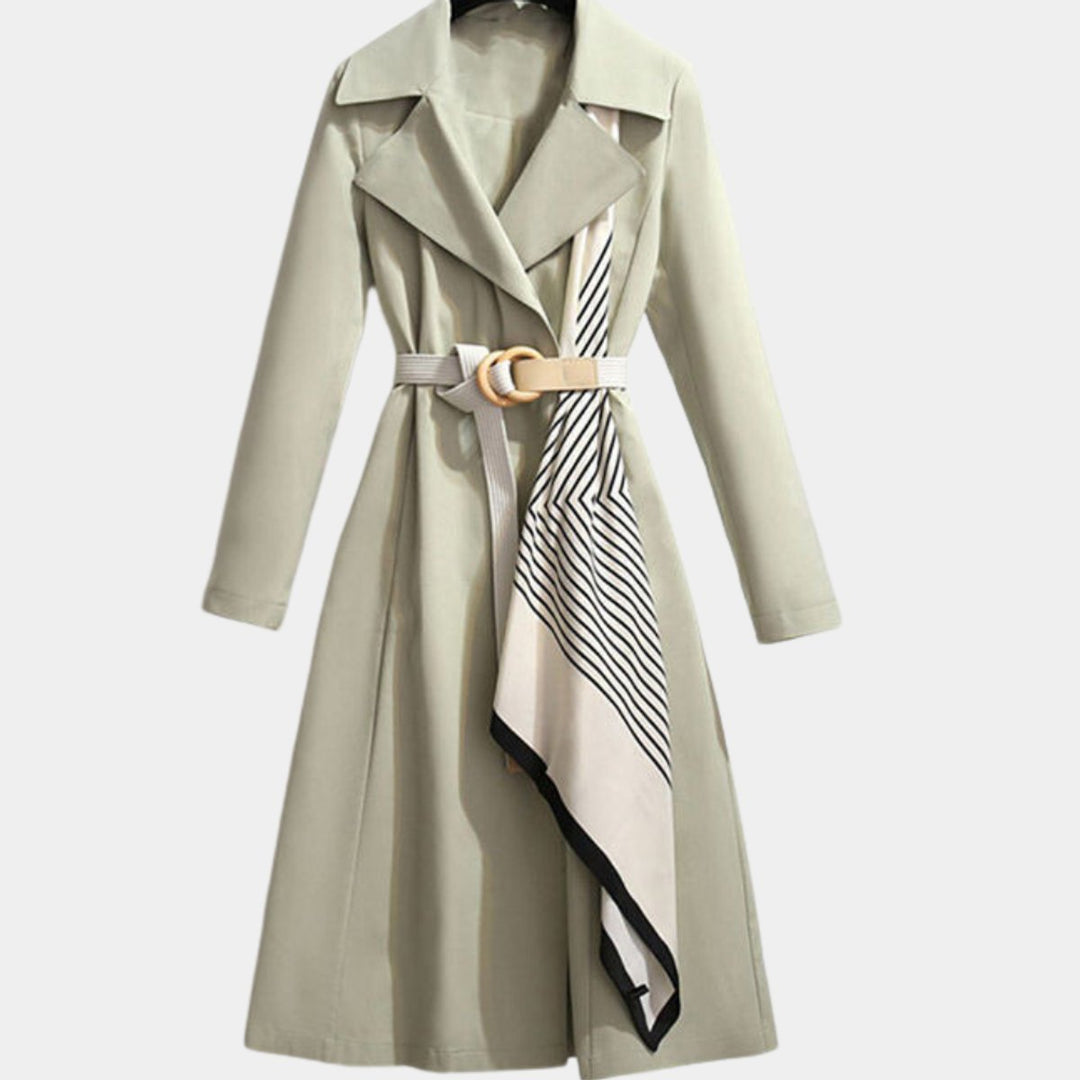 Dames Midi Trenchcoat met Riem en Streepdetail