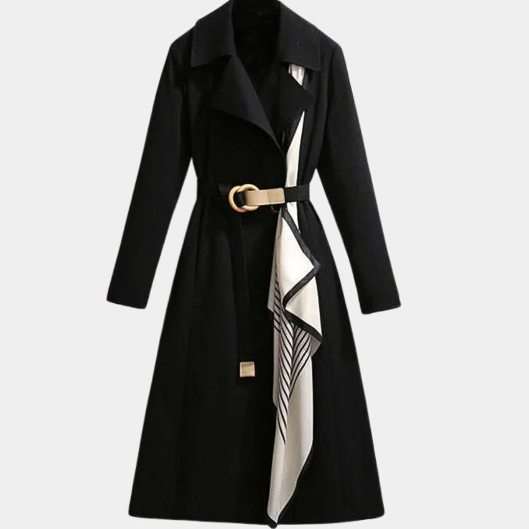 Dames Midi Trenchcoat met Riem en Streepdetail