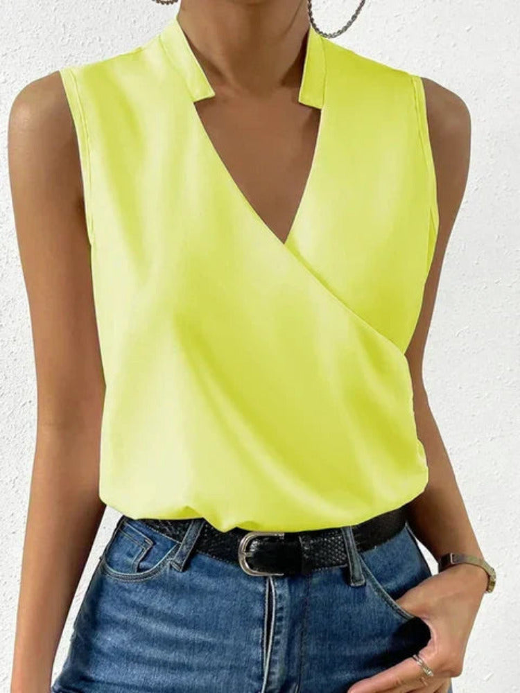 Dames Mouwloze Zomerblouse met V-hals en Wikkeldetail