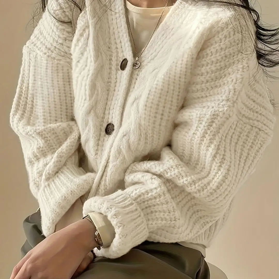 Dames Oversized Gebreid Vest met Kabelpatroon en Knoopsluiting