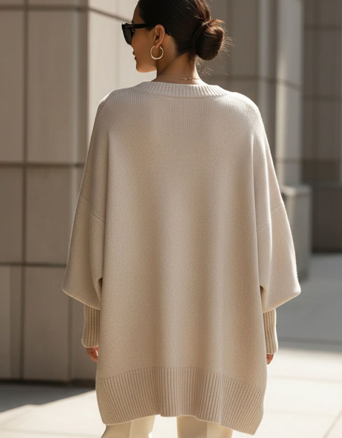Dames Oversized Gebreide Trui met Asymmetrische Zoom en Ronde Hals